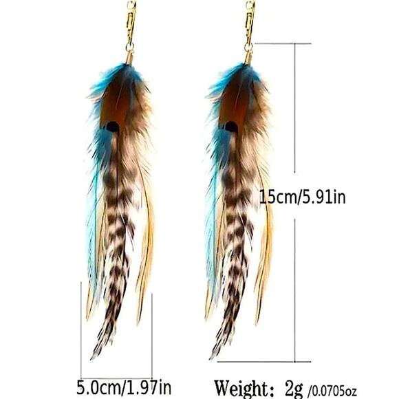 Bohemian Handmade aFeather Dangle Earrings, Turquoise brown , Western, Boho,… - Picture 4 of 4
